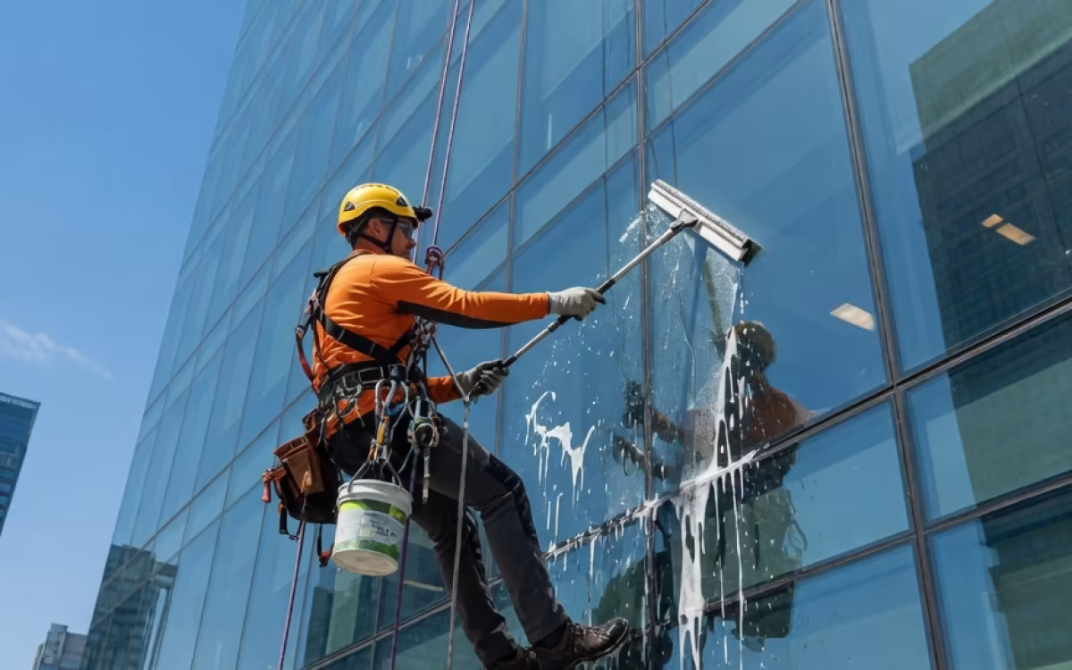 Spălarea fațadei clădirii de către alpiniști industriali — NovaClean