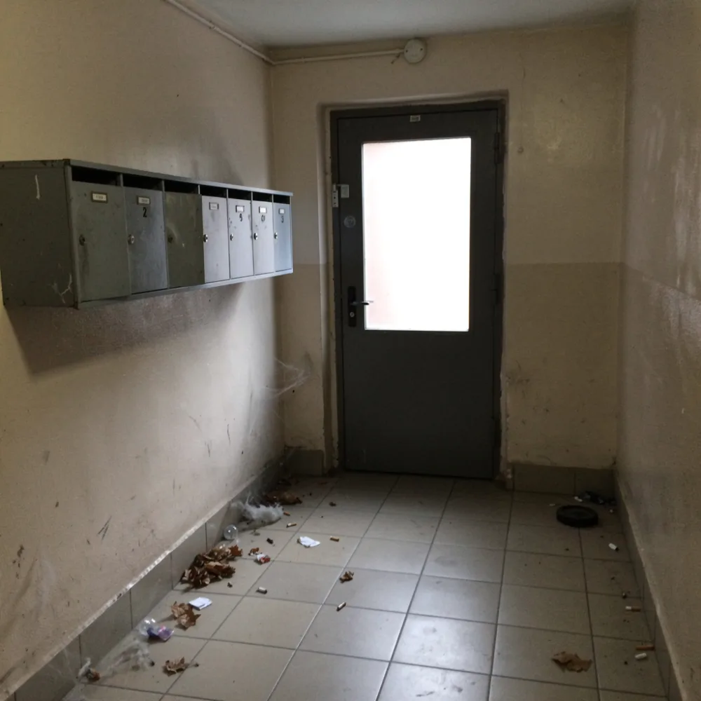 Grup de intrare cu cutii poștale - înainte de curățenie
