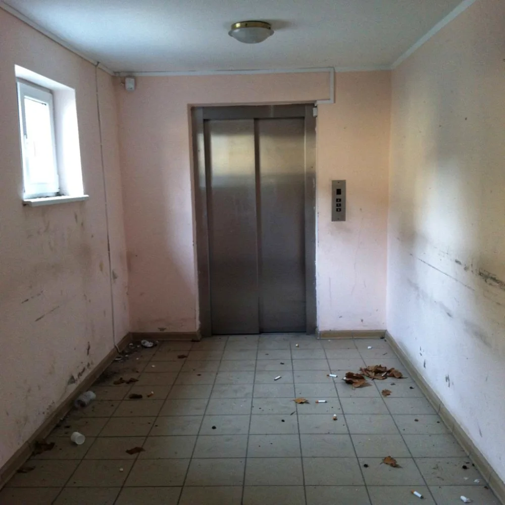 Holul liftului și cabina - înainte de curățenie