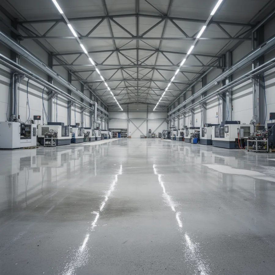 Spălarea podelelor halei de producție după reconstrucție