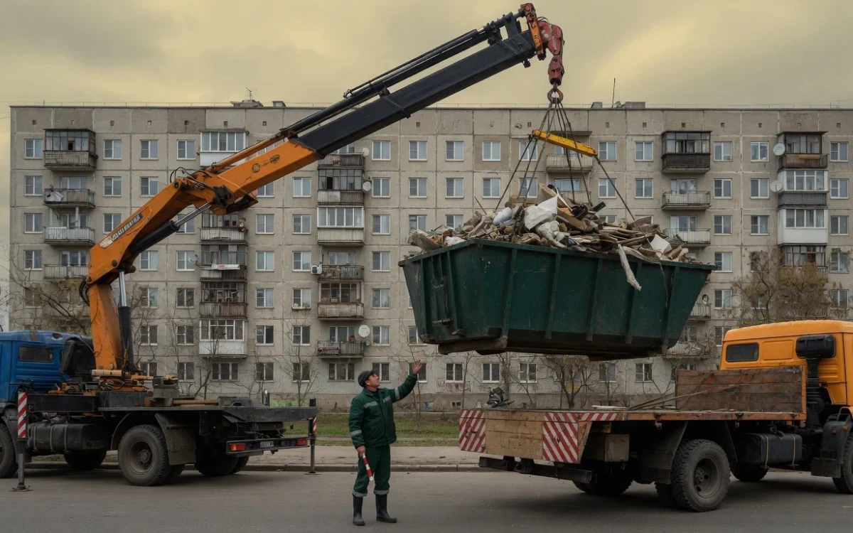 Evacuarea deșeurilor de construcție cu container și camion