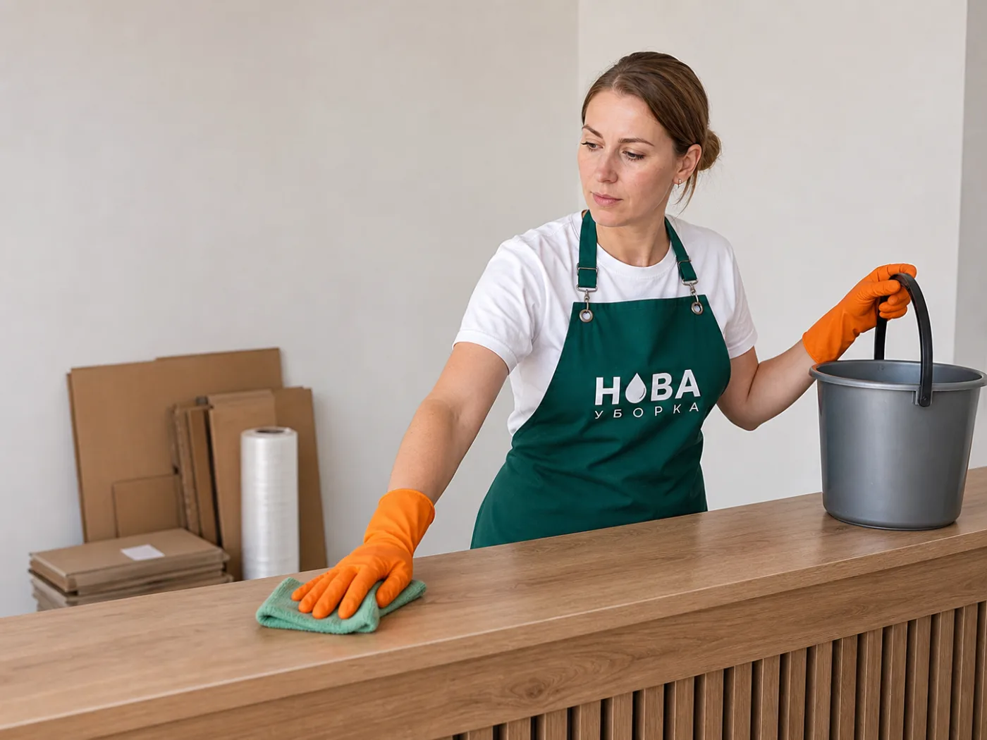 Spălarea noii tejghele de recepție după renovare
