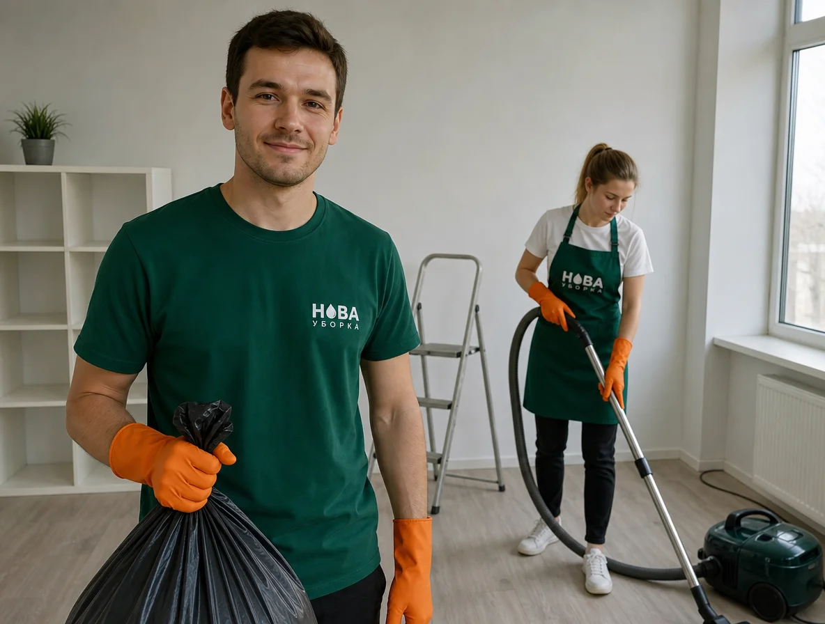 Curățenie de birou după renovare: curățătorii NovaClean scot deșeurile și îndepărtează praful de construcție.