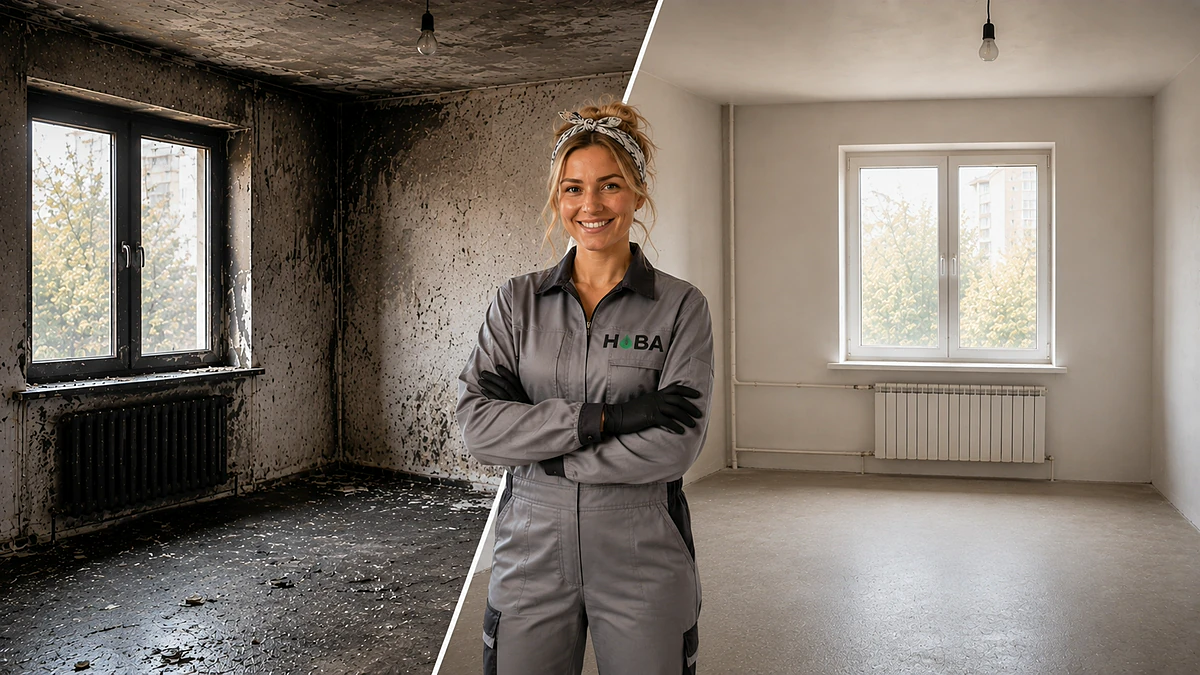 Curățenia unui spațiu după incendiu — înainte și după intervenția echipei NovaClean