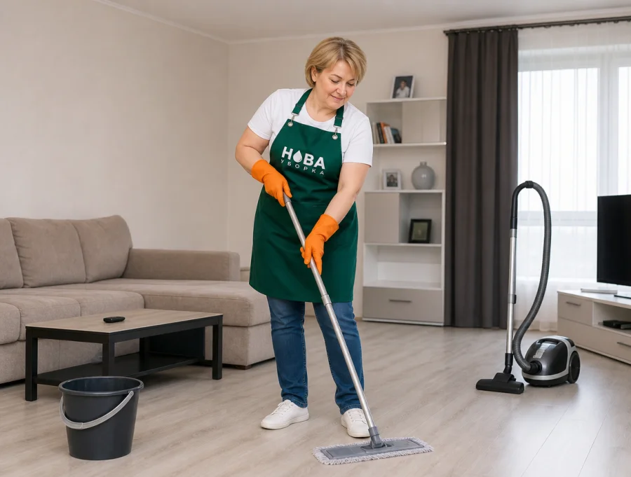 Curățenie umedă a pardoselii în living — curățător NovaClean