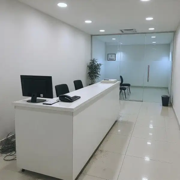 Zona de recepție din birou - înainte de curățenie