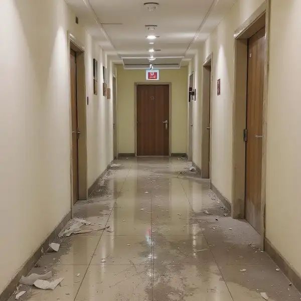 Curățenie după renovare în corpul hotelier - înainte de curățenie