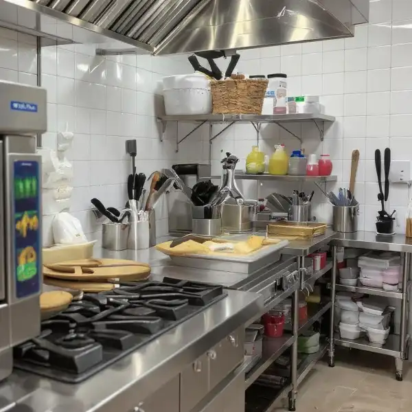 Curățenie generală în bucătăria unei pizzerii - înainte de curățenie