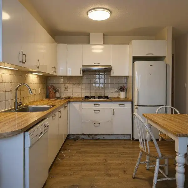 Apartament cu zonă de bucătărie intens utilizată - înainte de curățenie